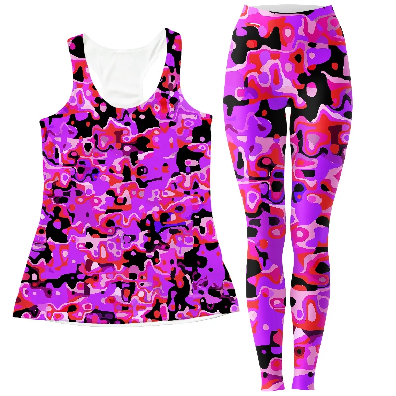 Purple Red and Black Rave Camo Melt Women's Tank and Leggings Combo lounge tank top