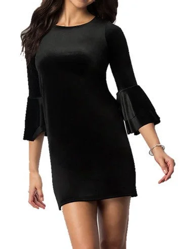 VELVET DOUBLE FLOUNCE 3/4 SLEEVE PARTY DRESS Mermaid Tail Wedding