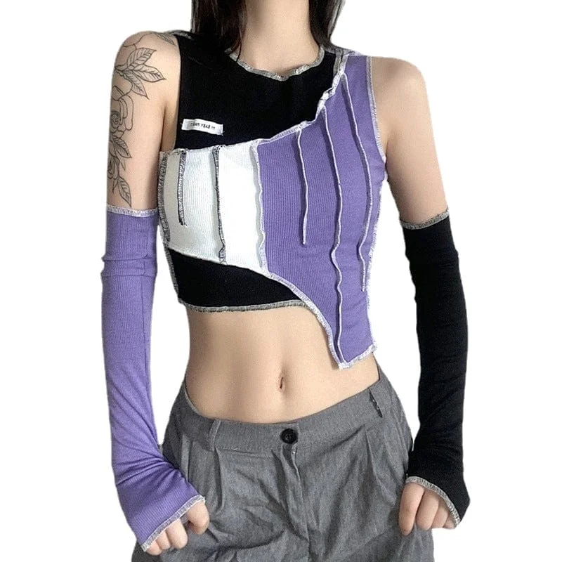 Women's Grunge Double Color Splice Tank Top with Oversleeve bold tank top