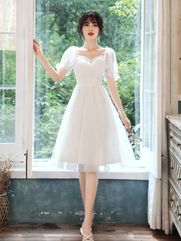 White tulle short prom dress party dress  8302 Tunics Cozy soft