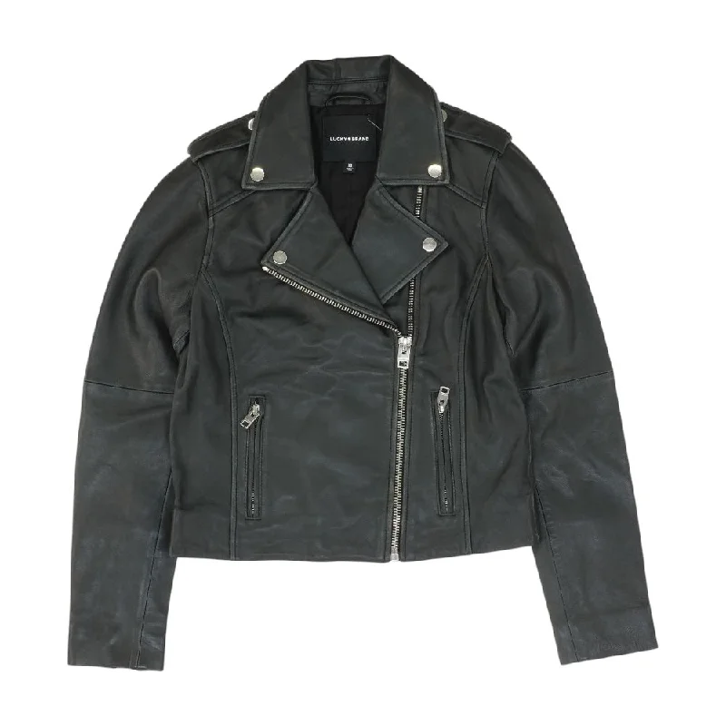 Classic Leather Moto Jacket Hoodie Zip-Up Jacket Button-Up Jacket