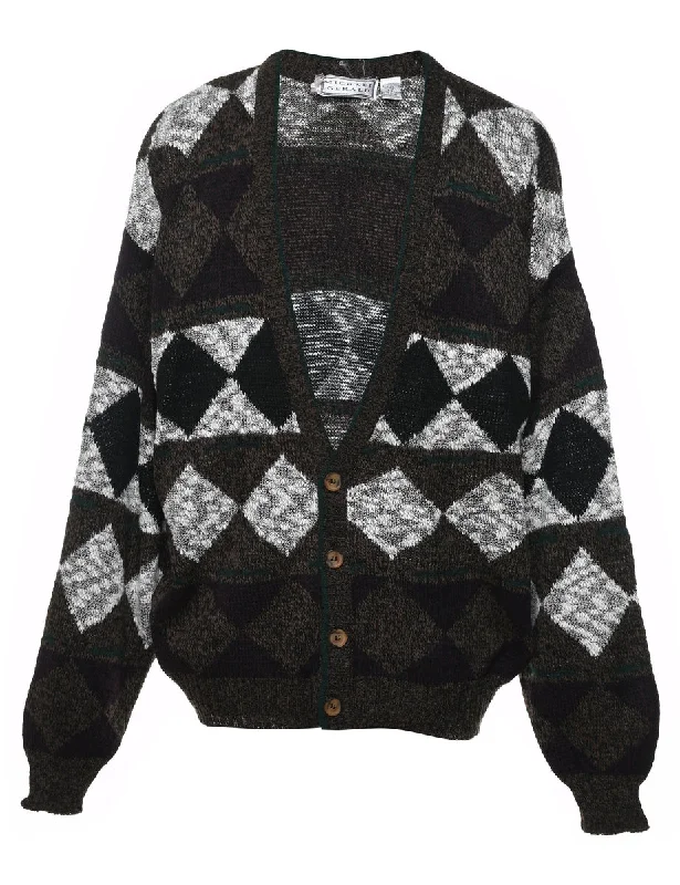 Geometric Pattern Cardigan - M Zippered Front Buttoned Front Snap Front