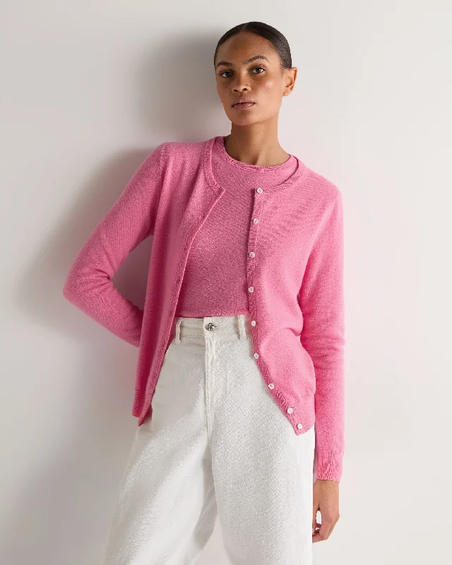 Women's Olivia Round Neck Cashmere Cardigan Camellia Pink Hooded Caped Shawl Collar