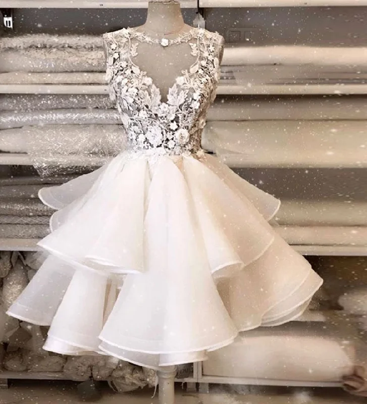 White lace tulle short prom dress party dress  8188 Tunics Fashionable trendy