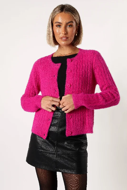 Ryann Button Front Cardigan - Magenta Cashmere Blend Cotton Blend Poly Blend