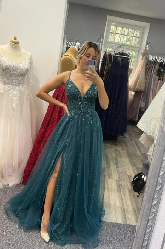 Spaghetti Straps New Arrival Tulle Beaded Long Evening Party Dresses A line Prom Dresses Tunics Luxurious high-end Spaghetti Straps New Arrival Tulle Beaded Long Evening Party Dresses A line Prom Dresses Tunics Luxurious high-end