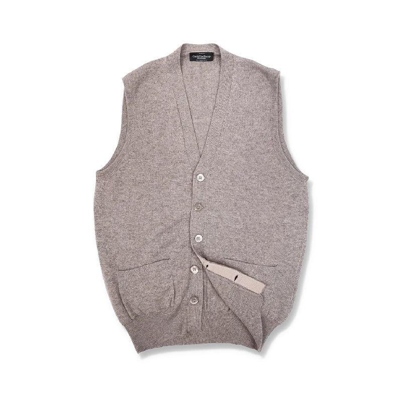 Cashmere Sleeveless Cardigan in Oatmeal Velvet Chenille Corduroy