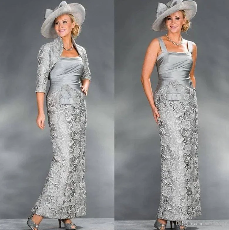 Silver Mother Of The Bride Dresses Sheath With Jacket Lace Beaded Long Wedding Party Dresses Mother Dresses For Wedding Tunics Chinos classic Silver Mother Of The Bride Dresses Sheath With Jacket Lace Beaded Long Wedding Party Dresses Mother Dresses For Wedding Tunics Chinos classic