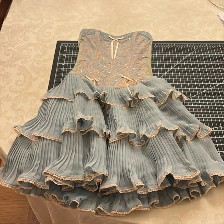 Blue Sweet Spaghetti Strap Ballet Corset Layered Short Lace Tulle Homecoming Dress Prom Dress Evening Dress Birthday Party Dress gh3464 Tunics Review highly