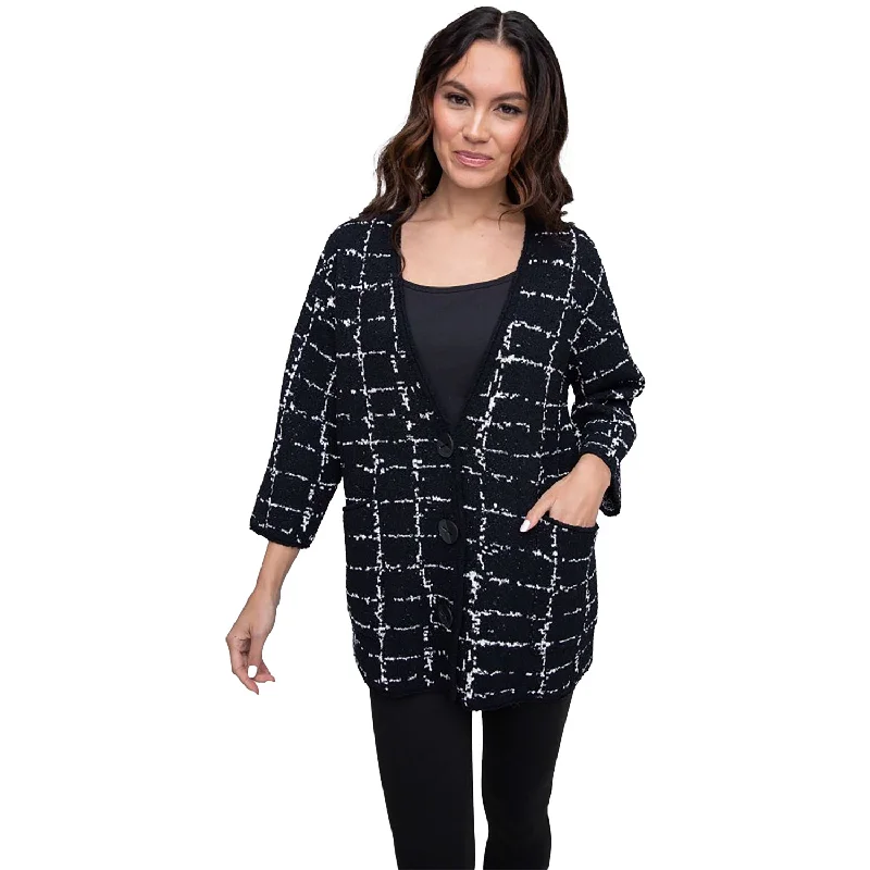 Women's Liv by Habitat Bounce Window Pane Cocoon Cardigan Black Slim Fit Regular Fit Oversized Women's Liv by Habitat Bounce Window Pane Cocoon Cardigan Black Slim Fit Regular Fit Oversized