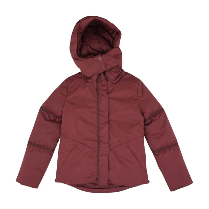 Burgundy Solid Puffer Jacket Wool Fabric Cashmere Fabric Tweed Fabric