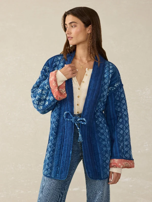 Sun Valley Quilted Jacket - Indigo Valley Denim Fabric Leather Fabric Suede Fabric