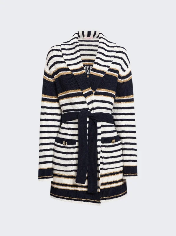Wool Striped Long Cardigan Fleece Cardigan Nylon Polyester