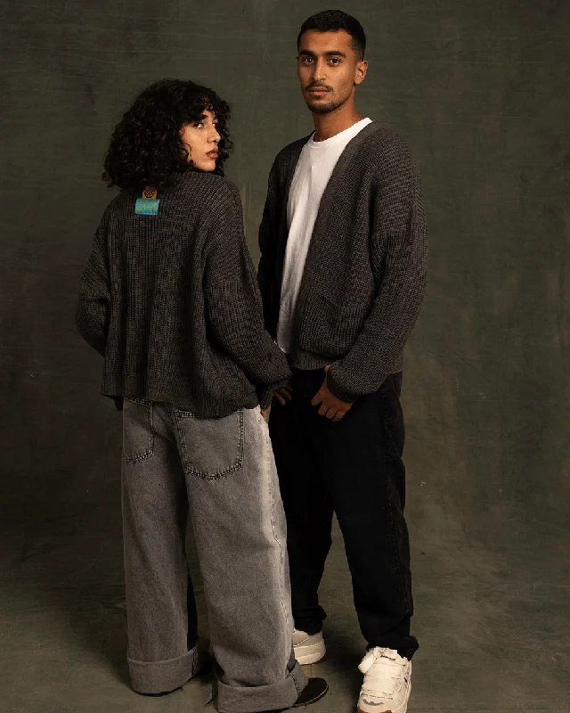 Grey English Knit Cardigan Denim Fabric Leather Fabric Suede Fabric