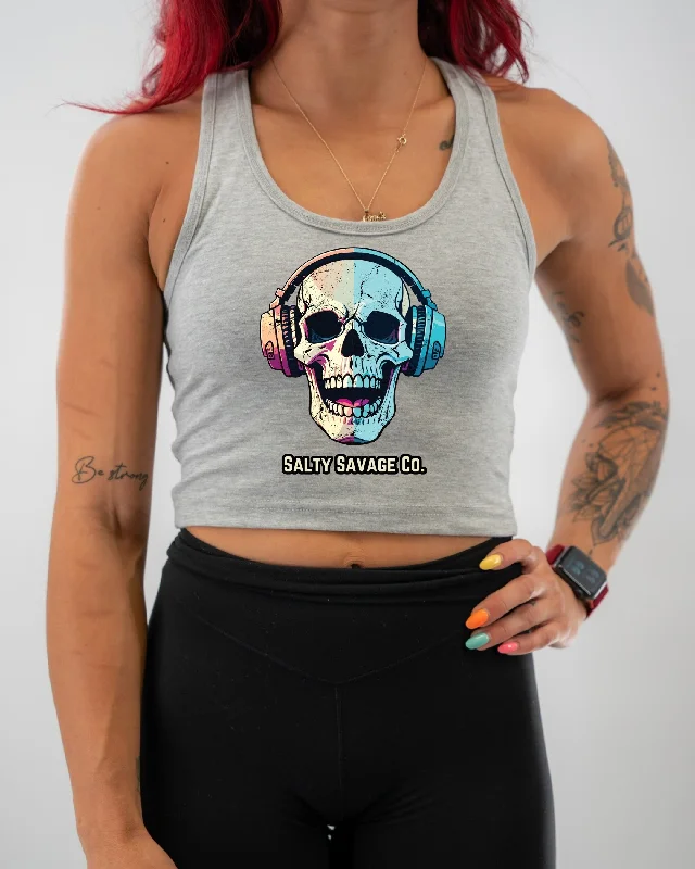 Salty Savage Ladies "Dead Beats" Racerback Crop Tank rhinestone tank top