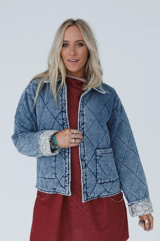 Echo Canyon Quilted Jacket - Medium Denim Herringbone Jacket Checkered Jacket Solid Jacket