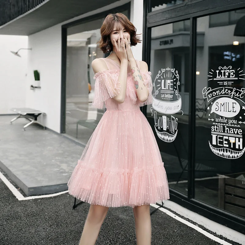 Pink A line tulle short dress, party dress  8251 Tunics Luxurious high-end