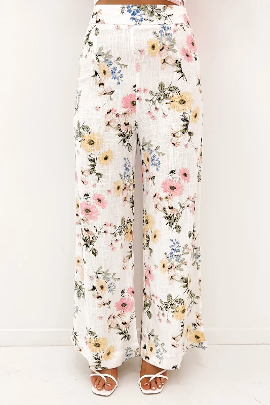 Verana Pant White Floral Elegant Palazzo Trousers