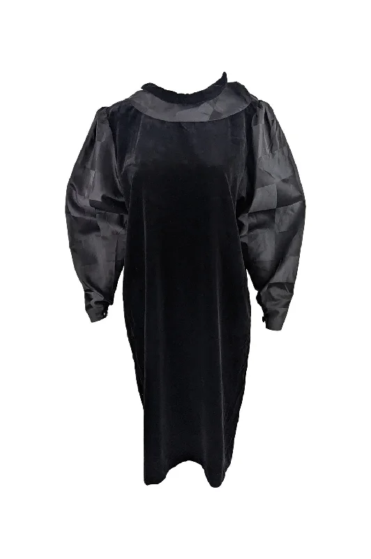 Vintage 1980s Black Velvet & Taffeta Balloon Sleeve Party Dress Tunics Handmade artisanal Vintage 1980s Black Velvet & Taffeta Balloon Sleeve Party Dress Tunics Handmade artisanal