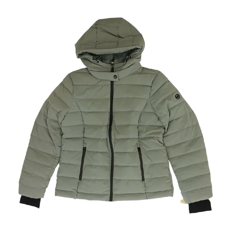 Green Solid Puffer Jacket Bomber Jacket Anorak Windbreaker