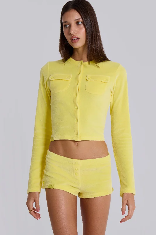 Lemon Velour Cardigan Silk Blend Satin Velvet