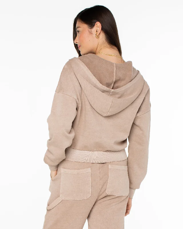 Sahara Vibes Hooded Zip Up Fleece Jacket - Warm Taupe Striped Jacket Polka Dot Jacket Floral Jacket