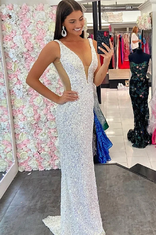 Long Shiny Prom Dresses Sequin V-Neck Mermaid Evening Party Dresses Off-the-shoulder Bohemian Festive Long Shiny Prom Dresses Sequin V-Neck Mermaid Evening Party Dresses Off-the-shoulder Bohemian Festive