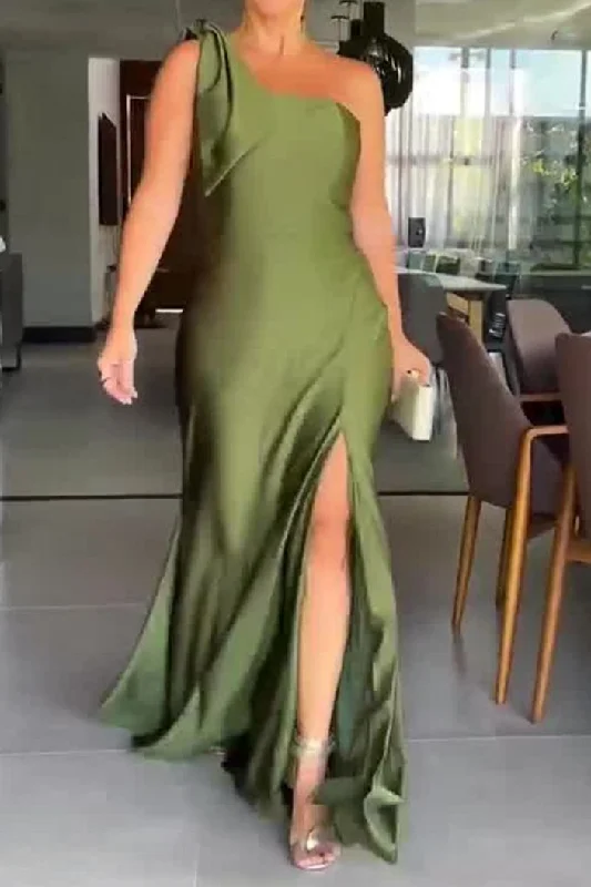 Elegant Olive Green One Shoulder Party Dresses Mermaid Prom Dresses Peplum Ruffle Cocktail Elegant Olive Green One Shoulder Party Dresses Mermaid Prom Dresses Peplum Ruffle Cocktail