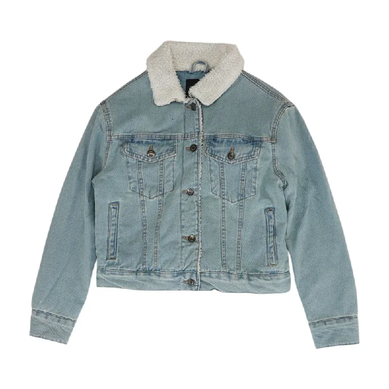 Blue Solid Denim Jacket Rayon Fabric Velvet Fabric Corduroy Fabric
