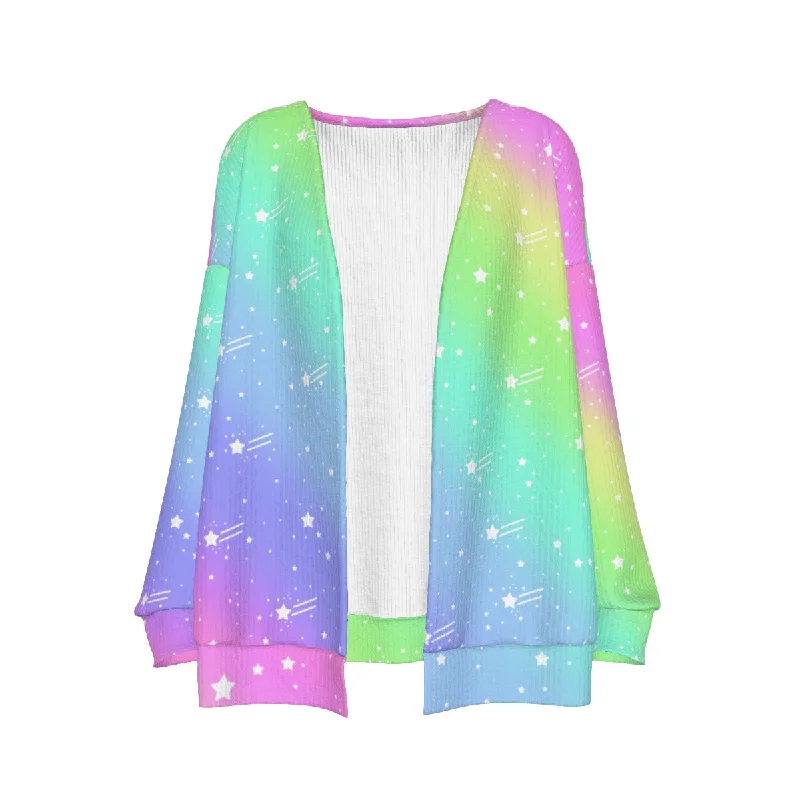 Wishful Rainbow Women's Open Front Cardigan Mesh Cardigan Canvas Denim
