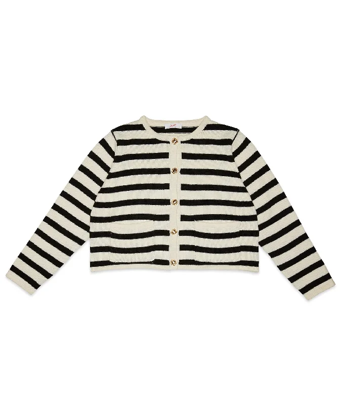 8apart Women Monika Striped Cardigan Real Fur Shearling Chenille