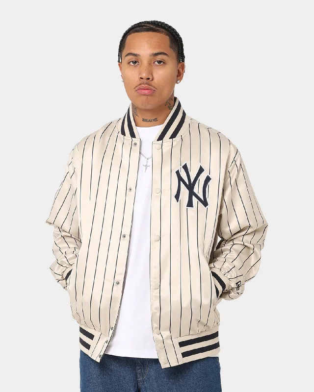 New Era New York Yankees Varsity Jacket Light Beige Welt Pockets Slit Pockets Flap Pockets