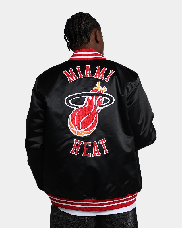 Mitchell & Ness Miami Heat Heavyweight Satin Jacket Black Cardigan Sweater Pullover