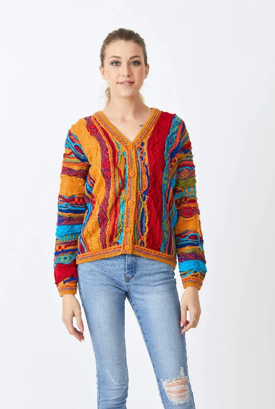 Storm V Button Cardigan Patchwork Embroidered Appliqued