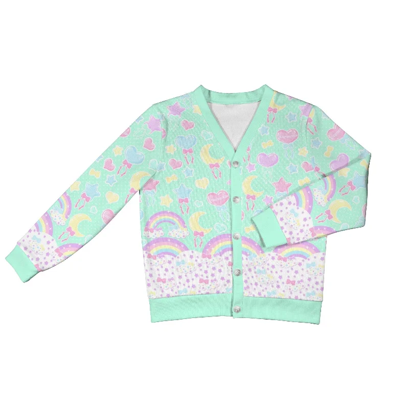 Pastel Party Women's Ribbed Button Up Cardigan (Mint) Spandex Rayon Corduroy