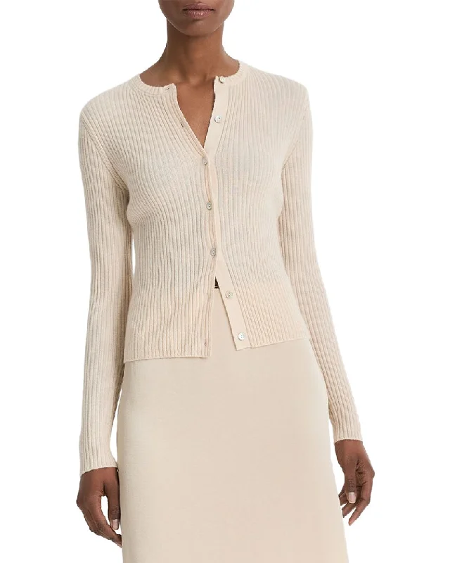 Vince Ribbed Cashmere & Silk-Blend Cardigan Tailored Straight A-Line