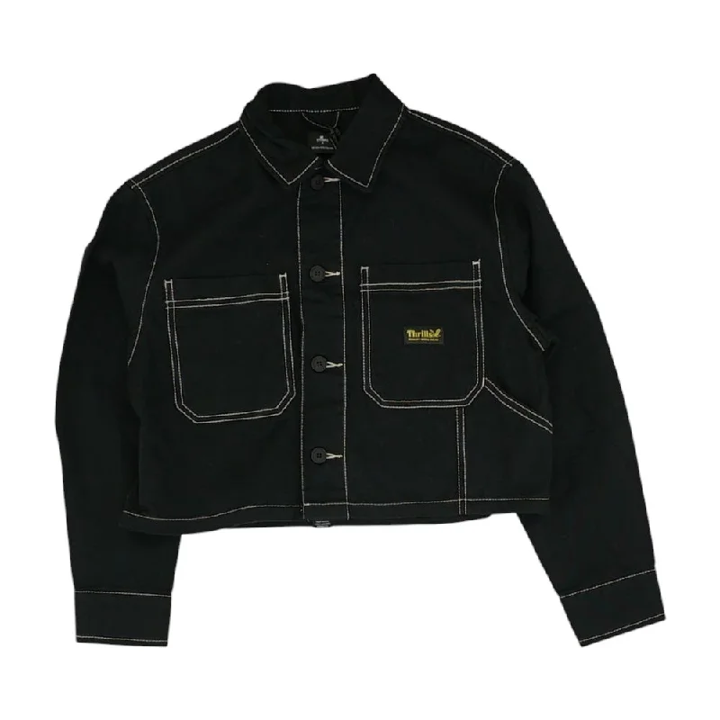 Black Solid Denim Jacket Knit Fabric Woven Fabric Fleece Fabric