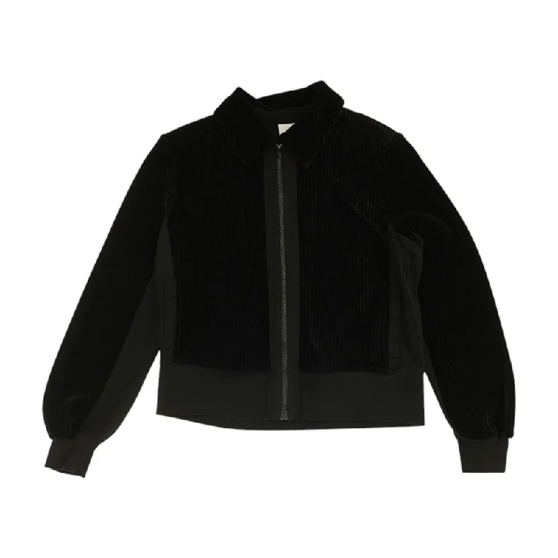 Black Solid Lightweight Jacket Front Pockets Side Pockets Patch Pockets