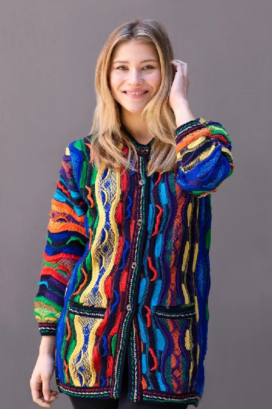 Lady's Cardigan Bright Zippered Front Buttoned Front Snap Front