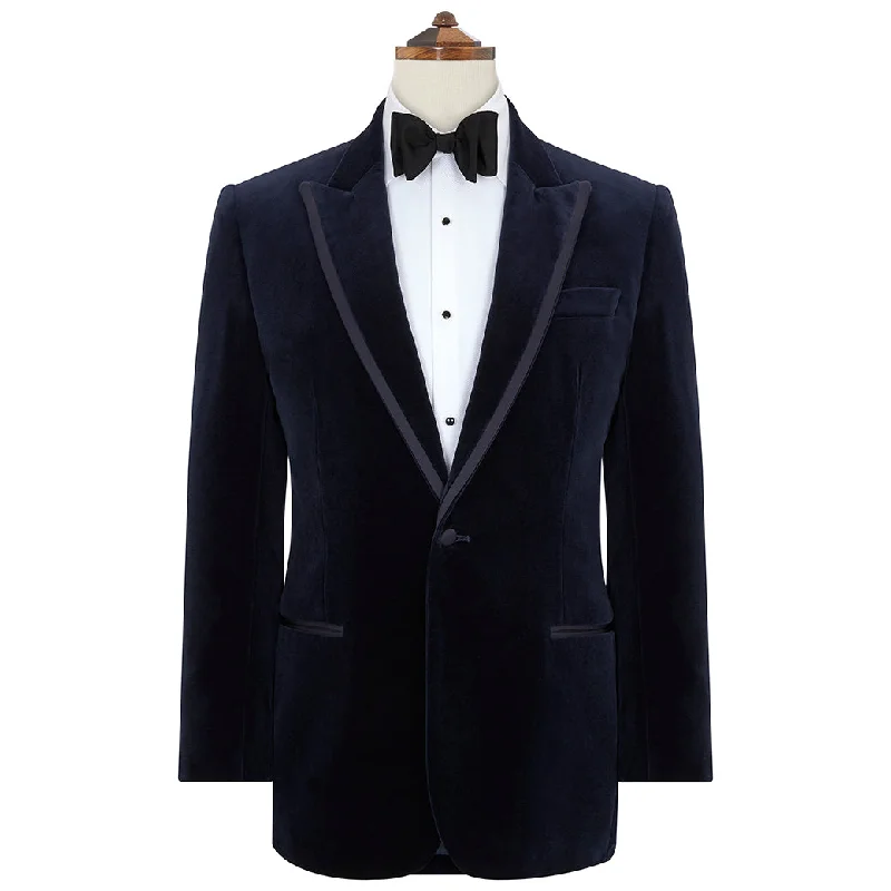 Balinteer Navy Velvet Jacket Zippered Jacket Buttoned Jacket Snapped Jacket