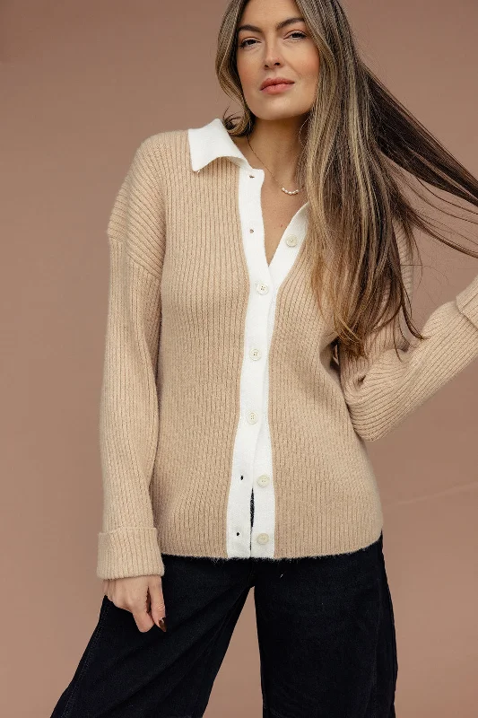 Us Against the World Contrast Collared Cardigan Fitted Slim Tailored
