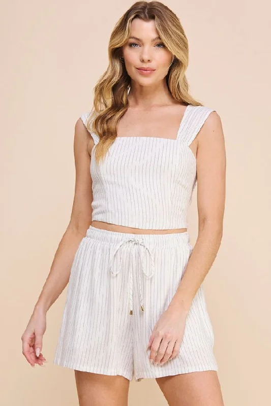 AE Striped Linen Cropped Tank Top spandex blend tank