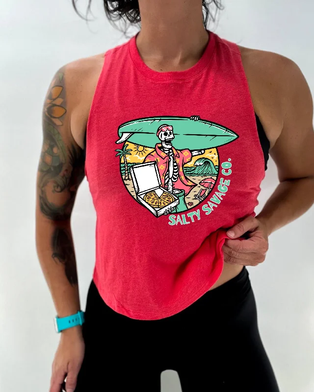 Ladies "Pizza Party" Flowy Crop Tank cotton tank top