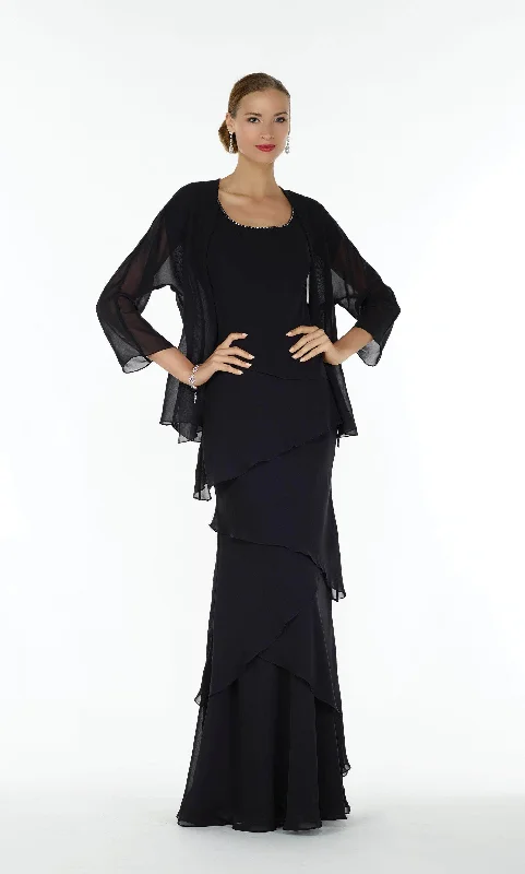 Alyce Paris - 29292 Layered Chiffon Dress with Long Sleeved Jacket Print Jacket Jacquard Jacket Embroidered Jacket