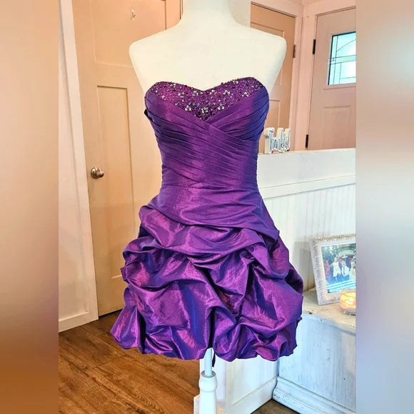 Purple Shiny Fashion Ruffled Exquisite Beading Short satin Homecoming Dress Evening Dress Birthday Party Dress gh3566 Tunics Fall fleece Purple Shiny Fashion Ruffled Exquisite Beading Short satin Homecoming Dress Evening Dress Birthday Party Dress gh3566 Tunics Fall fleece