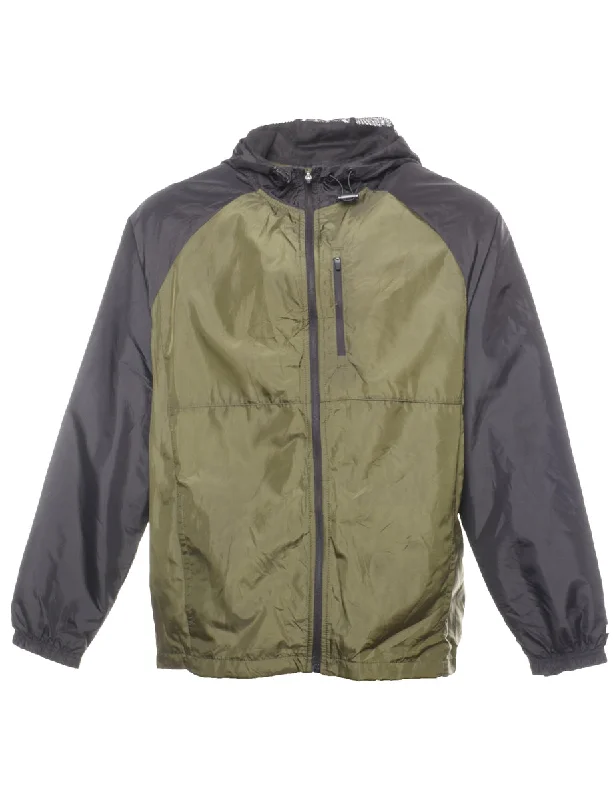 Two-Tone Black & Olive Green Nylon Jacket - M Faux Fur Jacket Real Fur Jacket Shearling Jacket