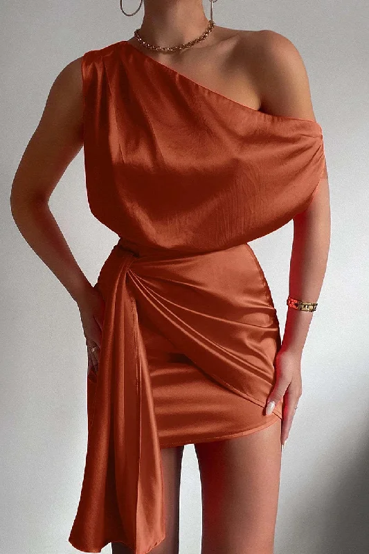 Sexy One Shoulder Sleeveless Irregular Mini Party Dresses Tunics Versatile stylish