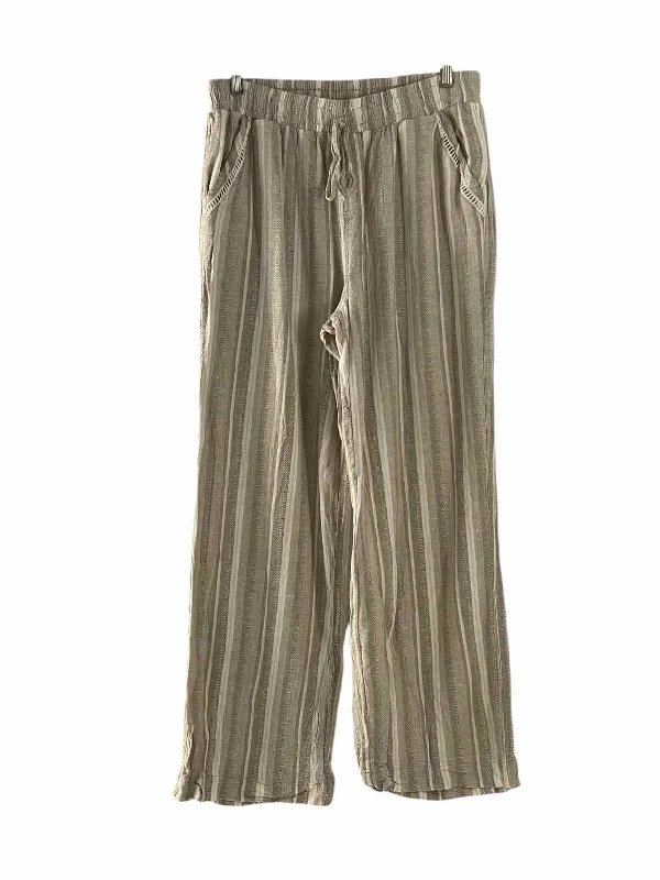 BRIGGS Size L Beige Cream Striped Pants Classic Cropped Pants