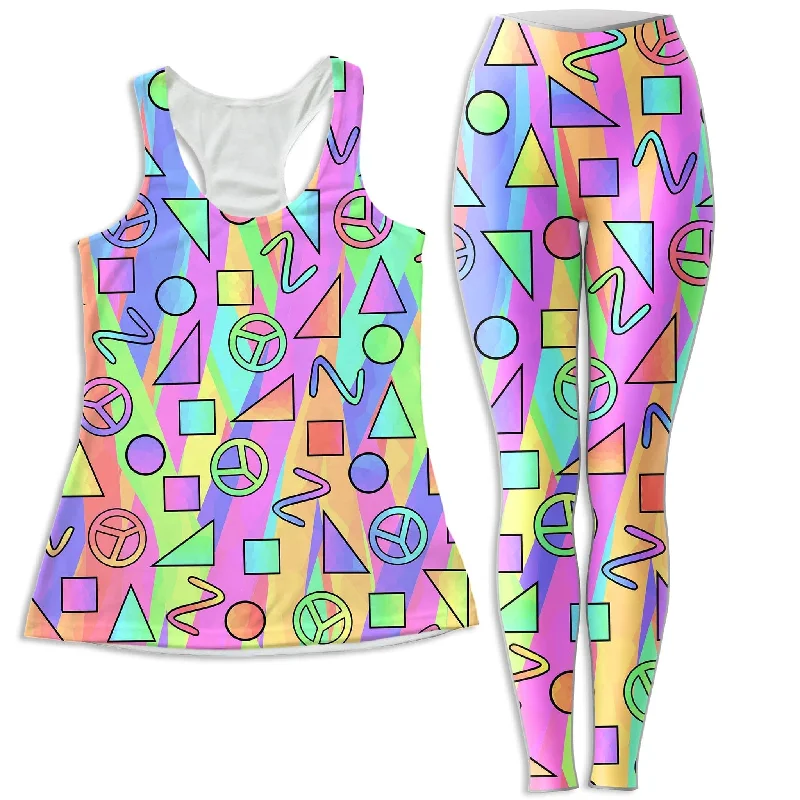 Trippy Retro Peace Signs Women's Tank and Leggings Combo turquoise tank top