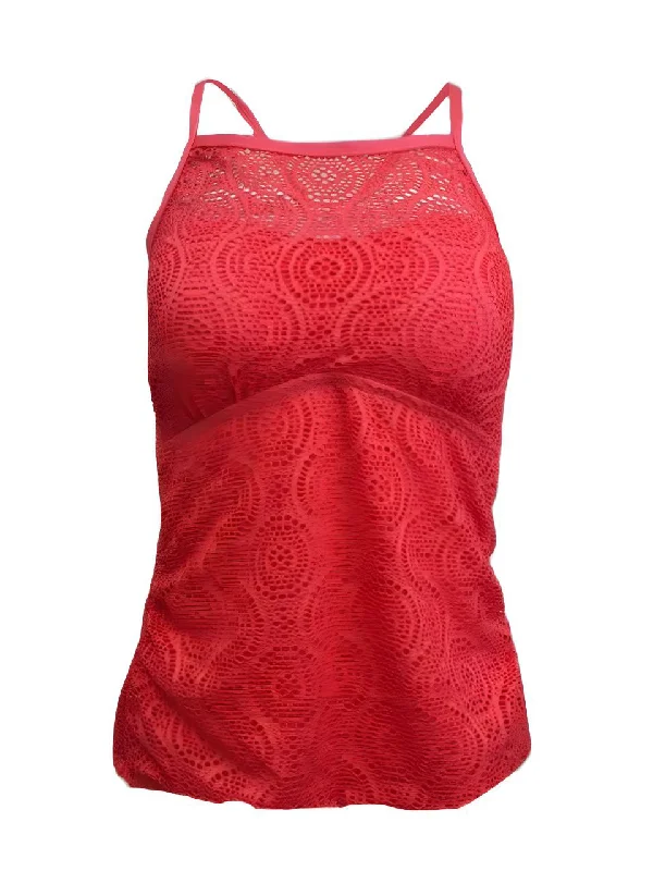 24 & OCEAN Women's Pink High Neck Lace Tankini Swim Top #386 Small NWT Adjustable Strap Swimsuit